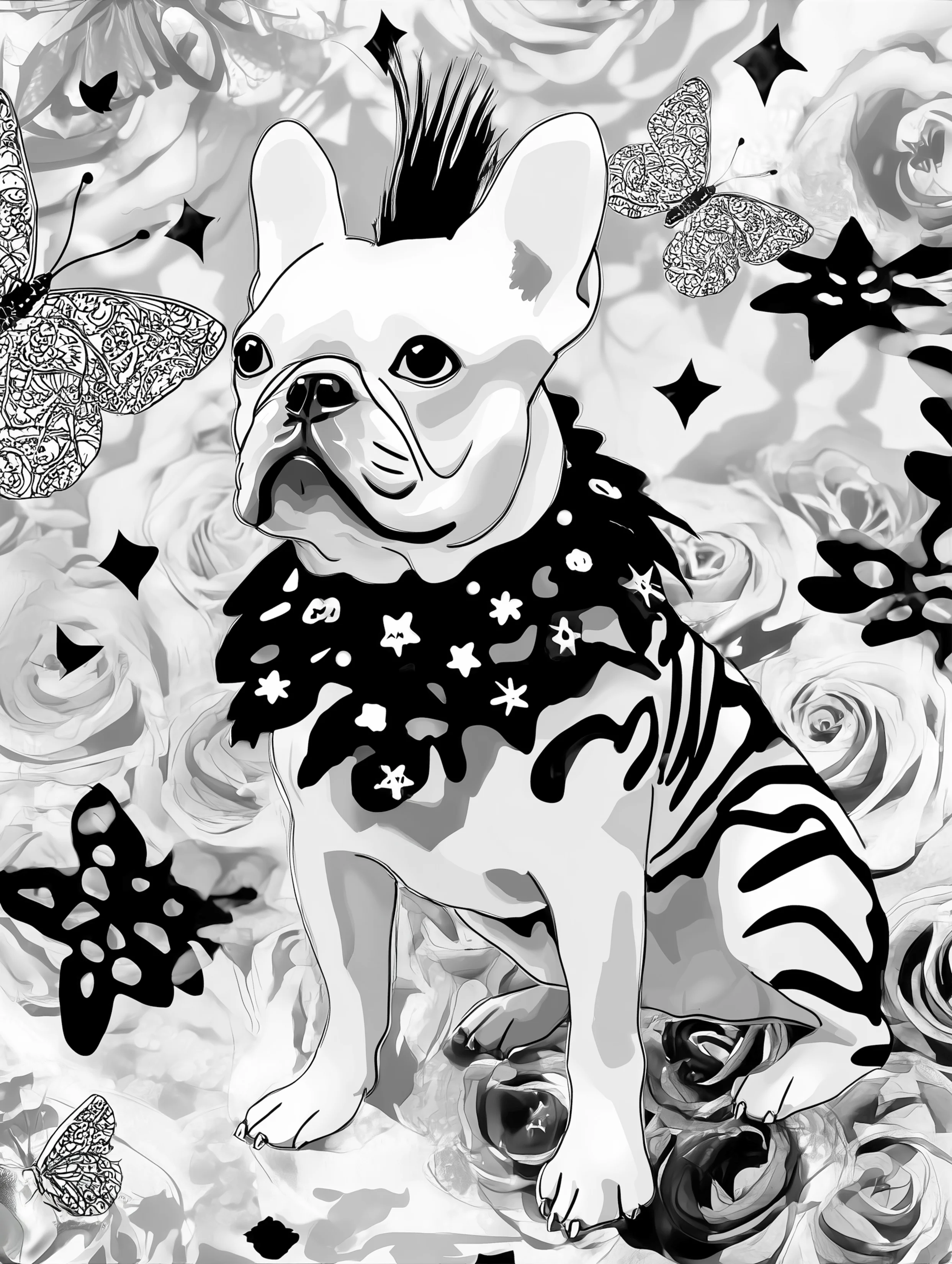 Free printable french bulldog coloring page featuring a black mohawk french bulldog